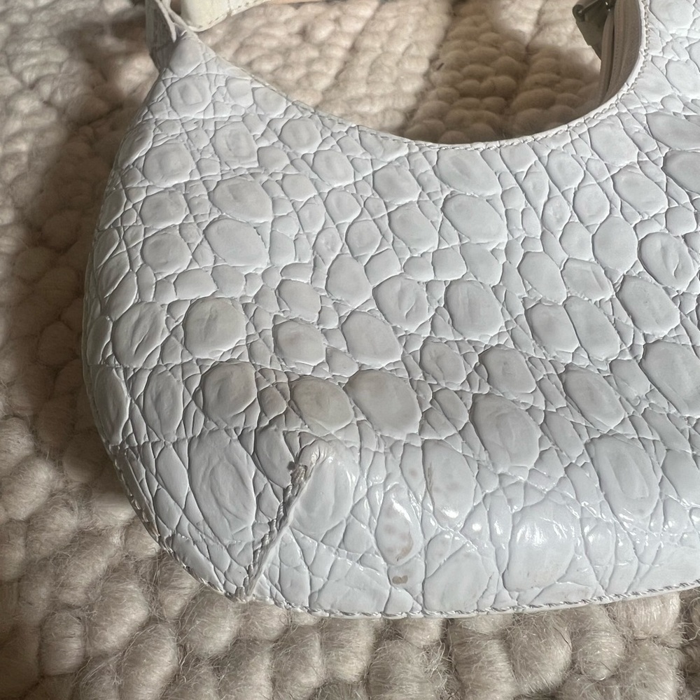 BY FAR Baby Amber Croc Embossed White Textured Shoulder Bag - Picture 10 of 14